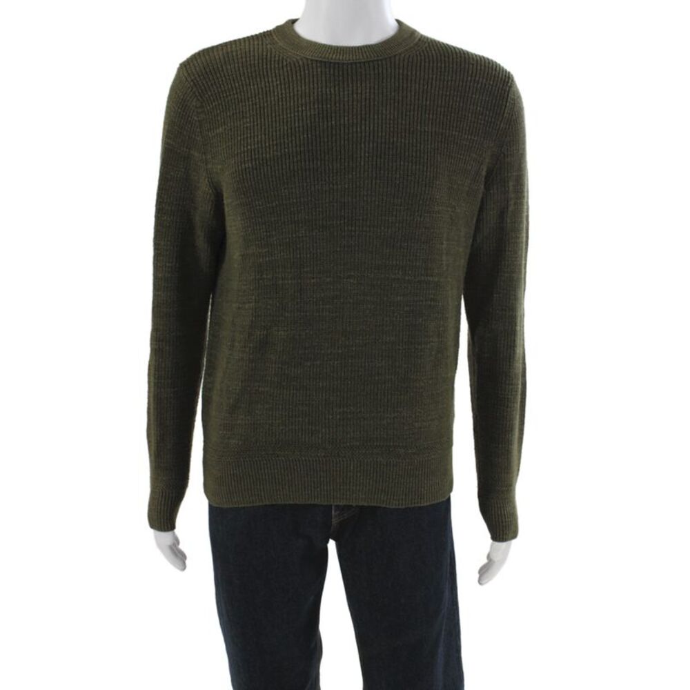 Buck Mason Mens Pullover Sweater Green 100% Cotton Crew Neck Long Sleeve Size M